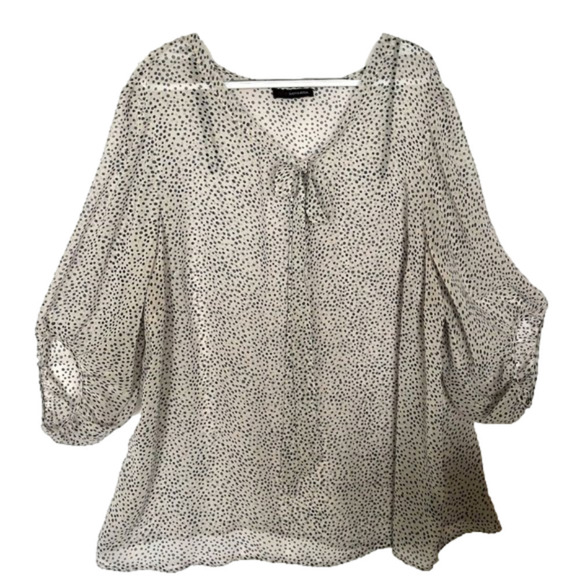 3X Tie Neck Grey Polka Dot Flowy Tunic By Jeanne Beker NWOT - Picture 1 of 5